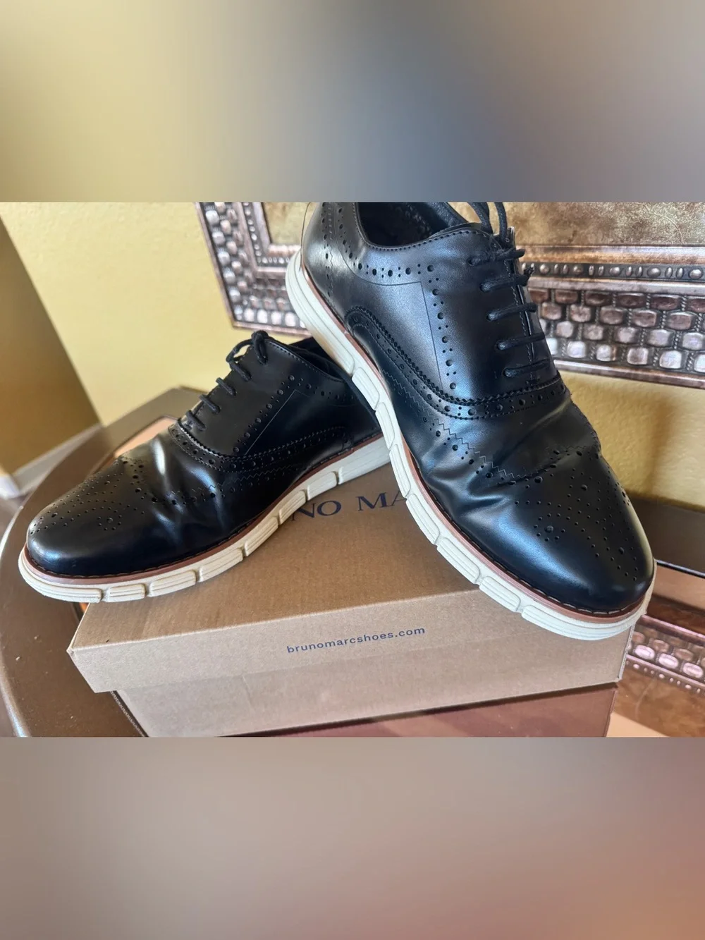 Bruno Marc Men's Black Wingtip Derby with White Sole